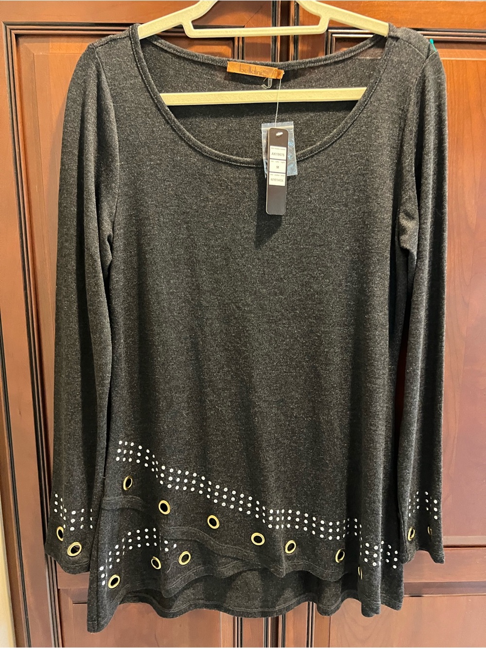 NWT Belldini Black Long Sleeve Top with Studs & Gold Grommets - M